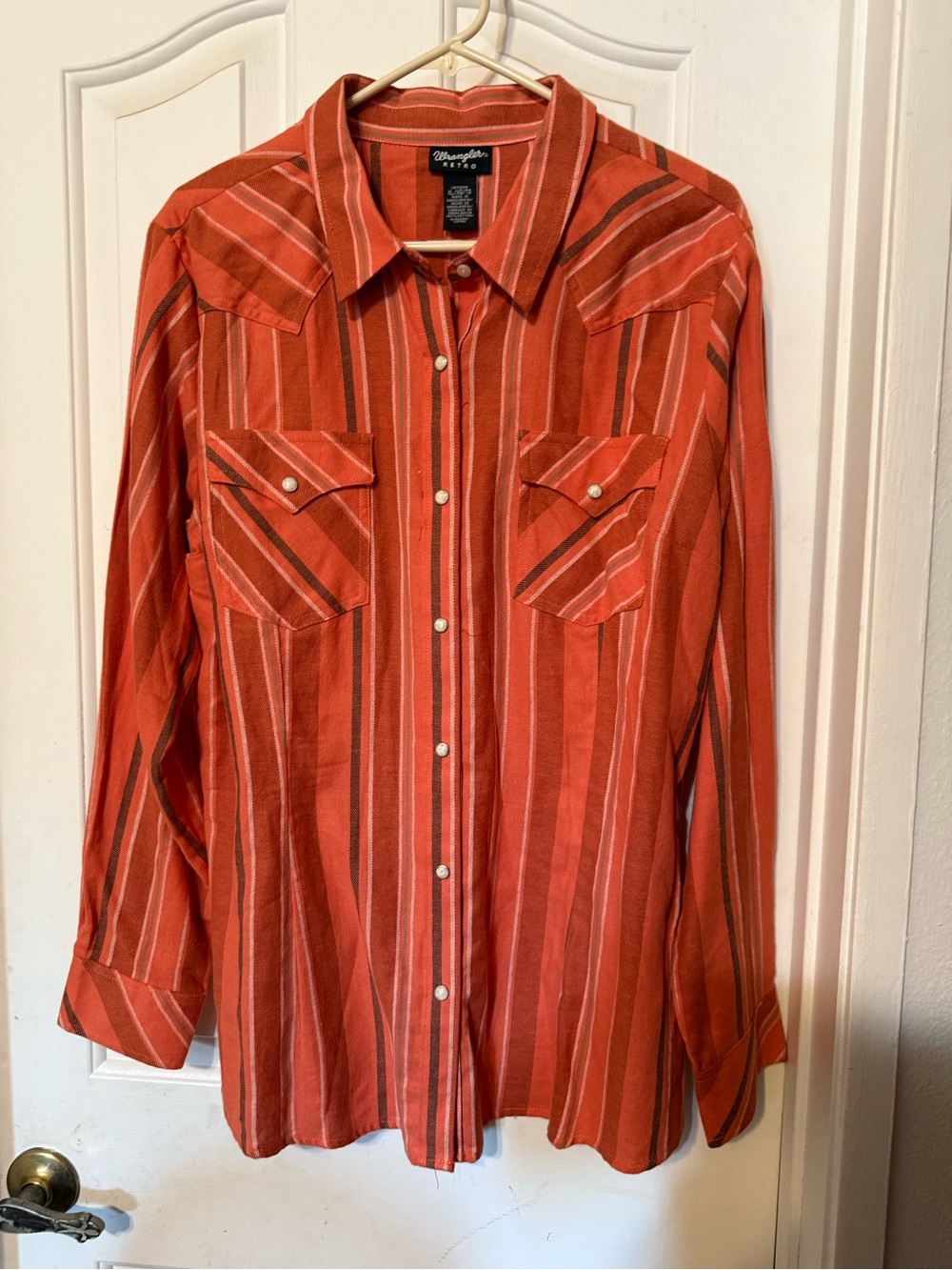 Wrangler Red and Brown Striped Button-Down Western Shirt